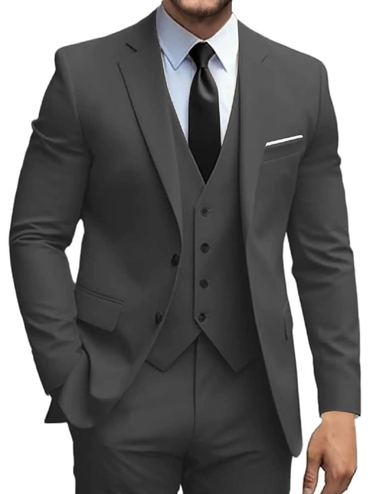 Lipoon Mens Suits 3 Piece Slim Fit Suit Set Solid Two Button Blazer Jacket Vest Pants Tuxedo Set for Wedding Groomsmen Business Prom Party(LargeDark Grey)