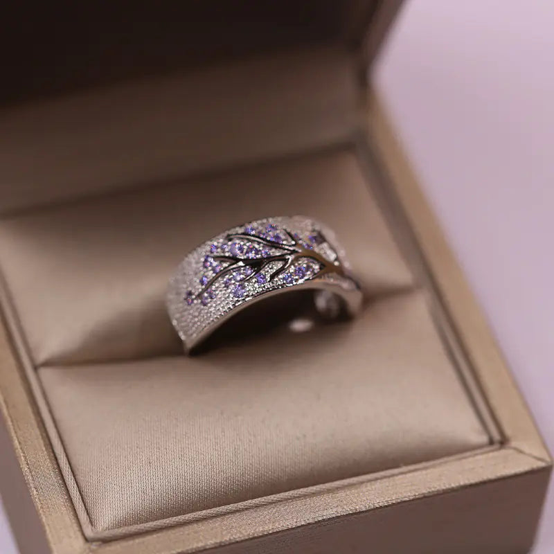 Vintage Handmade Forest Style Glazed Leaf Branch Ring