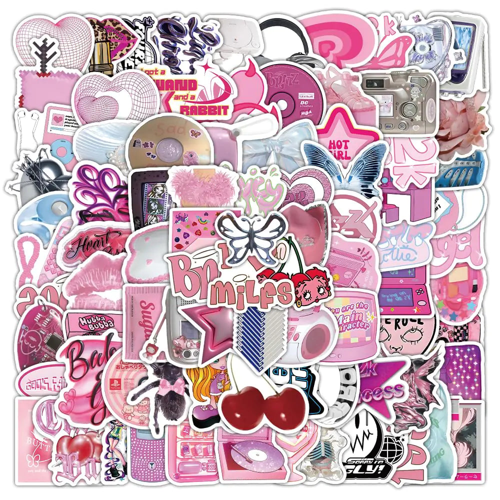 107Pcs Y2k Stickers Y2k Retro Aesthetic Stickers 2000s Cartoon Cute Stickers Vinyl Waterproof Stickers for LaptopSuitable for Guitar Notebook Water Bottle Birthday Gifts for Girls Kids Teens