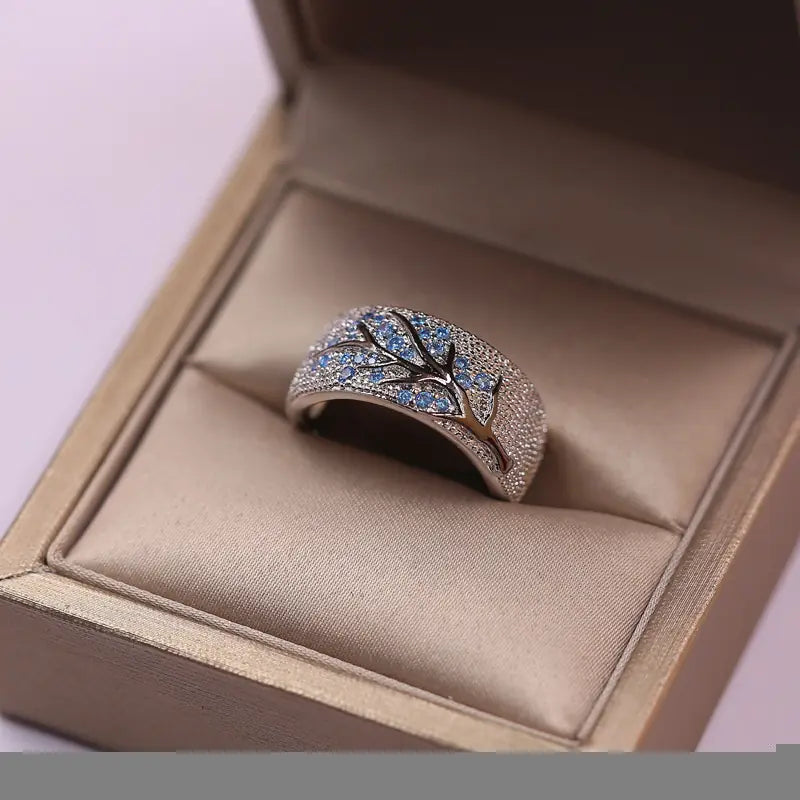Vintage Handmade Forest Style Glazed Leaf Branch Ring
