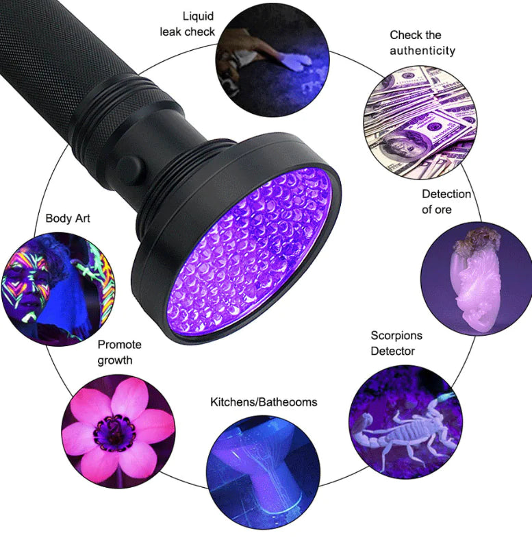 UV Ultraviolet Light 100 LED Flashlight BlackLight 395nM Inspection Lamp Torch