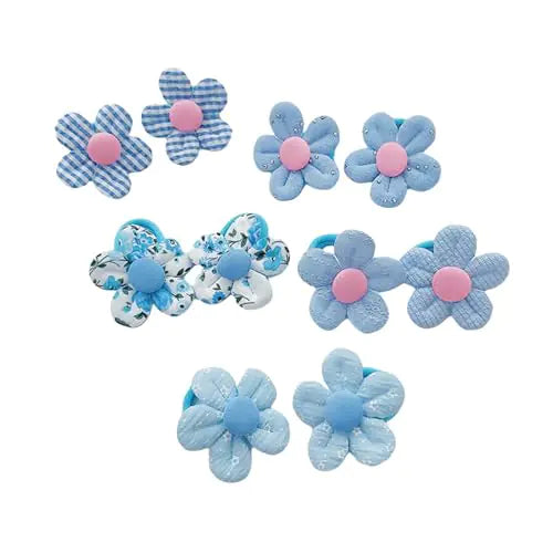 10PCS Blue Baby Kids Small Pony Tails Hair Ties,Kids Elastic Hair Ties,Flower Hair Ties For Girls,Cute Hair Ties Toddler Hair Accessories For Girls,Baby Hair Ties No Damage