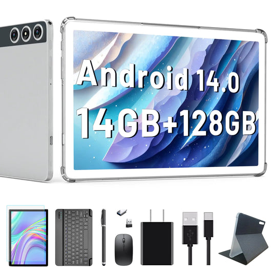 2024 Latest Android 14 Tablet 10 inch Tablet with 128GB Storage 1TB Expandable 14GB RAM Dual 4G Cellular Tablet with keyboard Support 5Ghz WiFi/Bluetooth 5.0/GPS Octa-Core Processor FHD IPS Screen