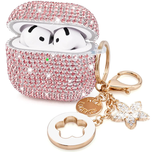VISOOM Cute Jewelry Case for Airpods 4 Cases 2024 Cover Women Sparkly Air pods 4 Gen Case Hard TPU Airpod Case 4th Generation Glitter iPods 4 Case with Bling Keychain for iPods Earbuds Airpods 4th