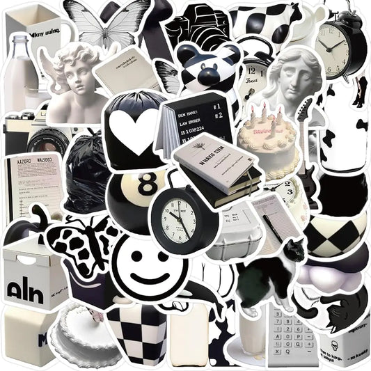 100Pcs Aesthetic Stickers Y2K Stickers Black and White Stickers Cute Grunge Stickers Y2K Aesthetic Stickers for Laptop Water Bottle Vinyl Waterproof Vintage Stickers for Adults Teens