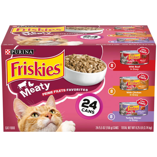 Purina Friskies Gravy Wet Cat Food Variety Pack Prime Filets Meaty Favorites - (Pack of 24) 5.5 oz. Cans