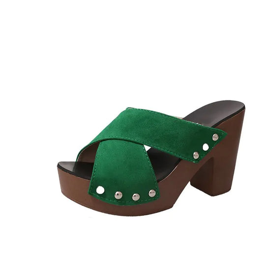Women's Fashion Cross Belt Thick Heel High Heel Sandals