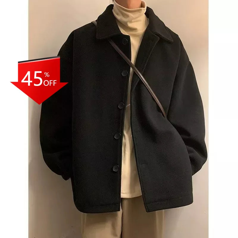 Y2K Korean Style Loose High-End Short Wool Coat for Men