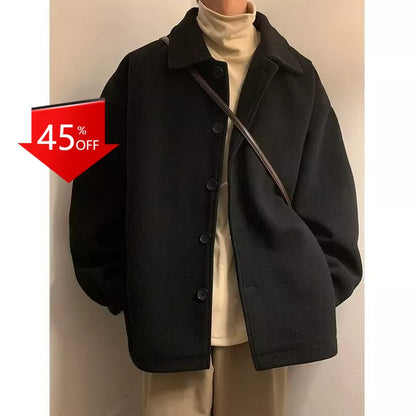 Y2K Korean Style Loose High-End Short Wool Coat for Men