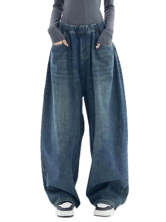 EMMIOL Womens Wide Leg Jeans Distress Adjustable Waist Denim Pants Vintage Y2K Trousers