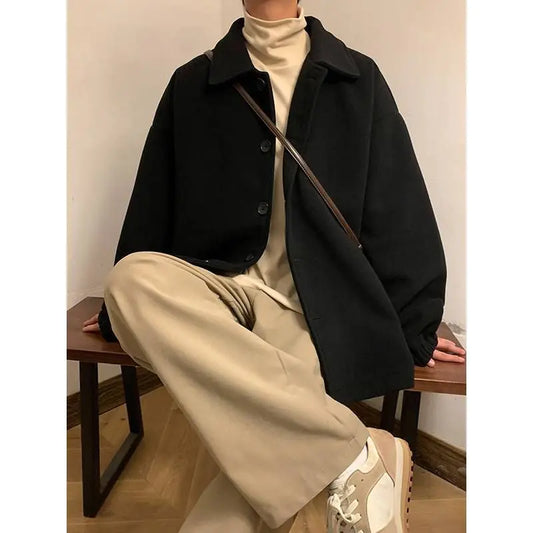 Y2K Korean Style Loose High-End Short Wool Coat for Men