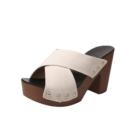 Women's Fashion Cross Belt Thick Heel High Heel Sandals