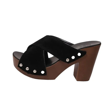 Women's Fashion Cross Belt Thick Heel High Heel Sandals