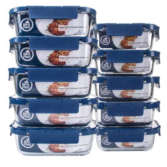 YARYOUNG 20 Pcs Glass Meal Prep Containers with Lid & Steam Vent Food Storage Containers with Snap Locking Lids Airtight Lunch Bento Boxes (10 Containers + 10 Lids)