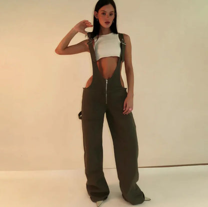 Y2K Zipper Denim Overalls