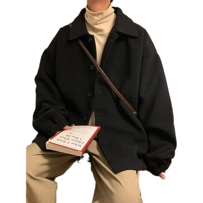 Y2K Korean Style Loose High-End Short Wool Coat for Men