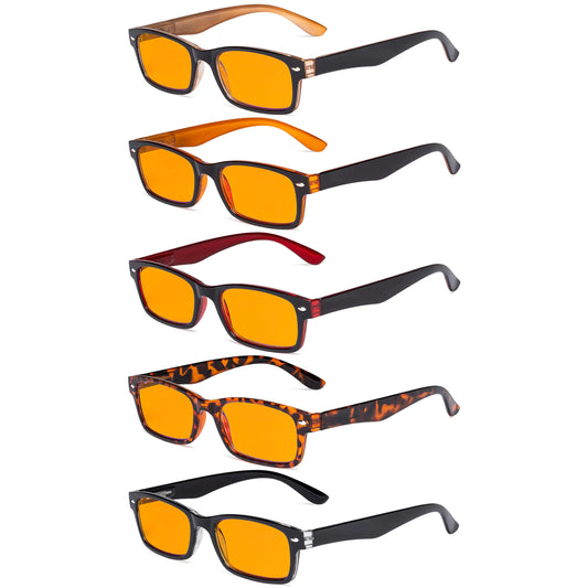 Eyekepper 5 Pack Blue Light Filter Glasses Classic Computer Reading Glasses Orange Tinted