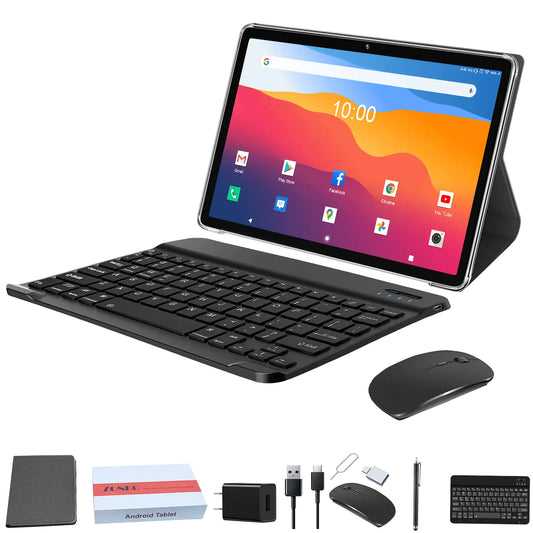 2025 Latest 2 in 1 Tablet 128GB Storage+1TB Expand 10 inch Tablets 2.4G&5G WIFI Tablet PC Android 14 Tablet with Keyboard Octa Core HD Touchscreen 13MP Dual Camera GMS Tablet with Case Mouse (Gray)