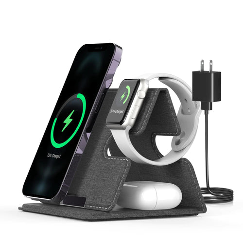 3 in 1 Wireless Charging Station for Multiple Devices Foldable Travel Wireless Charger for iPhone 15 14 13 12 11 Pro Max IWatch 2-8 Series AirPods 3 2 Pro 15W Fast Charging Portable Charger Stand