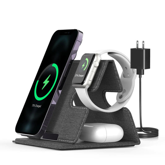 3 in 1 Wireless Charging Station for Multiple Devices Foldable Travel Wireless Charger for iPhone 15 14 13 12 11 Pro Max IWatch 2-8 Series AirPods 3 2 Pro 15W Fast Charging Portable Charger Stand