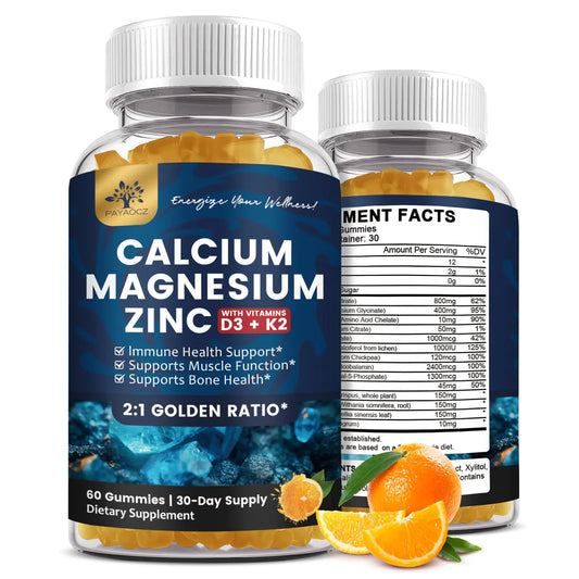 (2 Pack) Calcium Magnesium Zinc Gummies with Vitamin D3 K2 B12 & B6 for Adults Sugar Free Magnesium Glycinate with Potassium Sea Moss Supplement Calcium Citrate for Bone Mood & Sleep Support