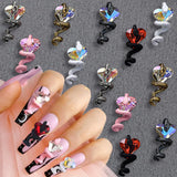 12pcs 3D Heart Rhinestone Snake Nail Charms Y2k Nail Accessories Snake Nail Art Charms Heart Nail Gems Snakes Nails Charms Metal Nail Jewels for Nail Art Supplies Snake Nail Charm Nail Rhinestones
