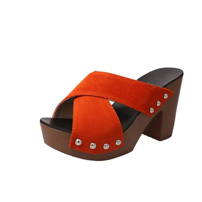 Women's Fashion Cross Belt Thick Heel High Heel Sandals