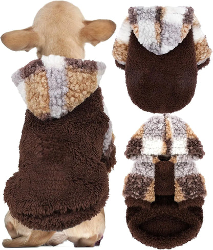 XXS Dog Clothes Fleece Small Dog Sweaters for Small Dogs Winter Small Dog Clothes for Chihuahua Teacup Yorkie Soft Stretchy Tiny Dog Outfits Cat Sweater Brown Puppy Sweaters Hoodie Boy