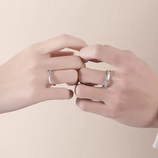 Twisted Sterling Silver Flash Sand Couple Ring