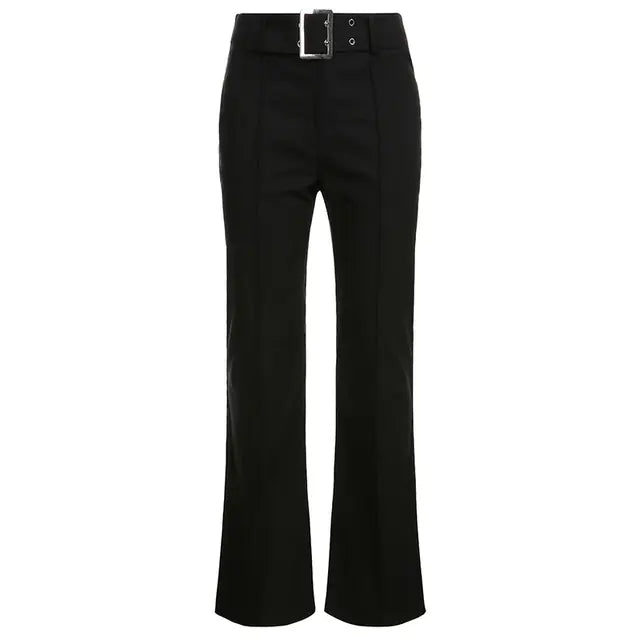 Y2K Vintage Black Wide Leg Flare Denim Pants for Women