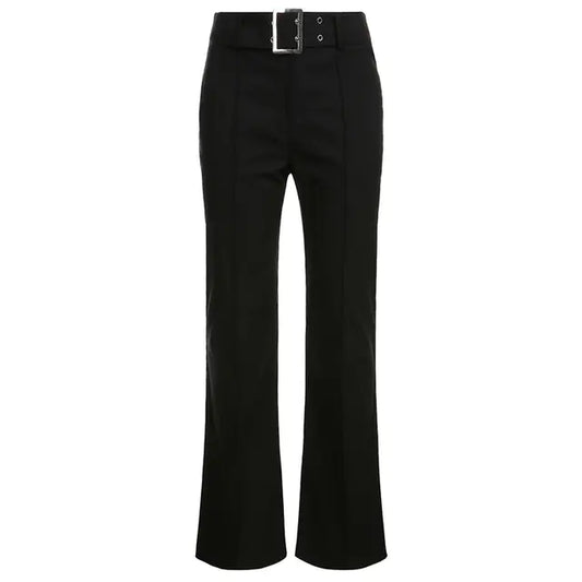 Y2K Vintage Black Wide Leg Flare Denim Pants for Women