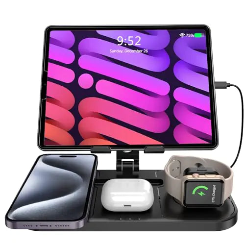 Wireless Charger for Apple Charging Station 4 in 1 Charging Station for Multiple Devices iPhone 16 Pro Max/15/14 Series AirPods Pro 2 iPad Stand Watch Charger for iWatch Series 9/8/7