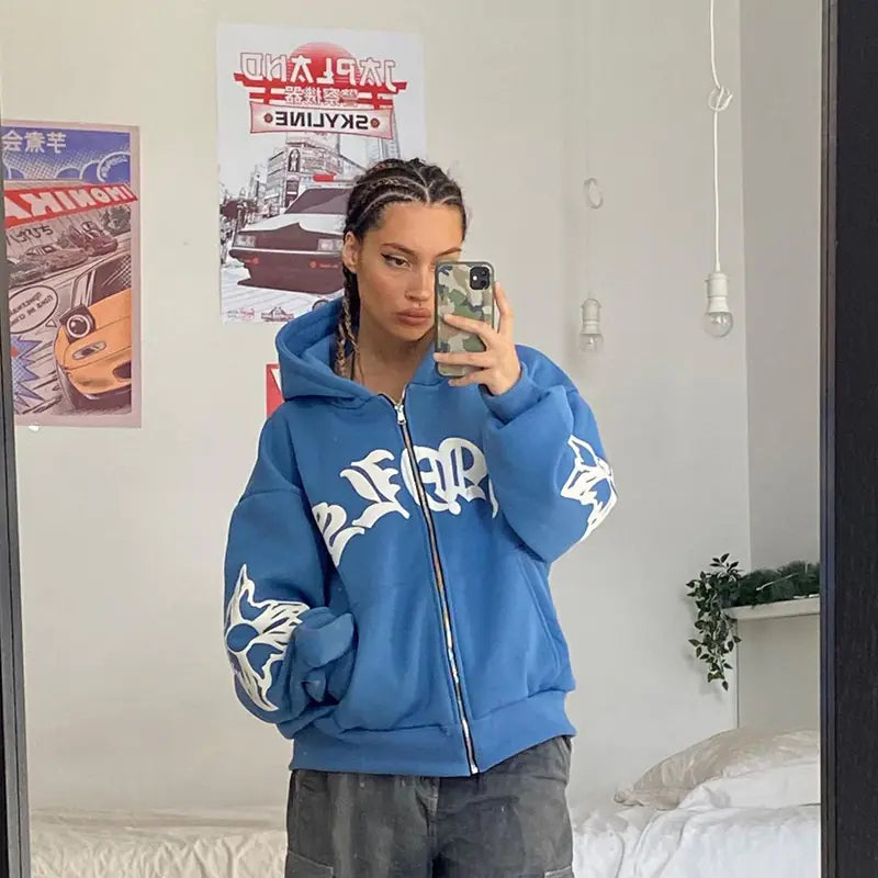 Y2K Vintage Hip Hop Jacket for Women - Casual Hoodie