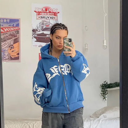 Y2K Vintage Hip Hop Jacket for Women - Casual Hoodie