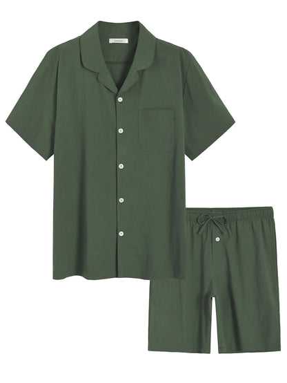 Latuza Mens Summer Cotton Pajamas Short Sleeve Pjs Set M Army Green