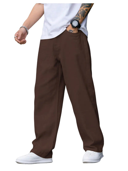 Verdusa Mens Loose Jeans High Waist Wide Leg Baggy Denim Pants Coffee Brown Large
