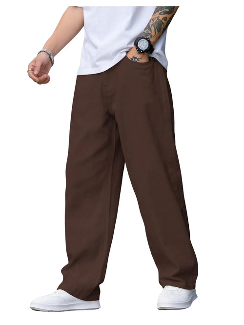 Verdusa Mens Loose Jeans High Waist Wide Leg Baggy Denim Pants Coffee Brown Large
