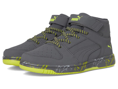PUMA Rebound Layup Mid Hook and Loop Sneaker Strong Gray-Strong Gray-Lime Smash 3.5 US Unisex Little Kid