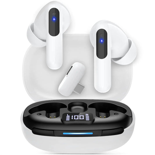 RYR 2.4GHz Wireless Gaming Earbuds Bluetooth 5.3 in-Ear Headphones Bass Stereo Gaming Earphones with Noise Cancelling Mic LED Display 36Hs Playtime for Meta Quest 3/2 PS5/4 VR Switch PC Phone