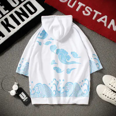 Printed Hooded Short Sleeve Pullover Sweatshirt