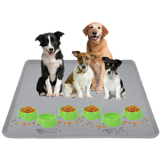 Skywin-Pet Food Mat - 30 x 36” Pet Tray for Food and Water Dog Food Mats Silicone Cat Food Mat Non Slip Pet Food Mat Large Dog Bowl Mat Waterproof Pet Supplies (Light Grey)