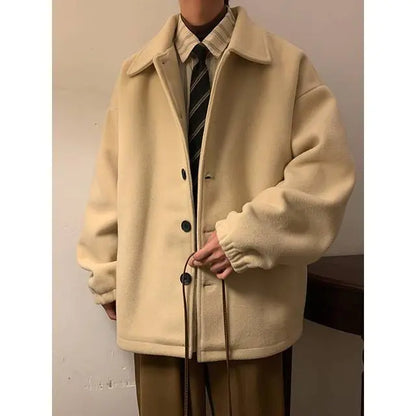Y2K Korean Style Loose High-End Short Wool Coat for Men