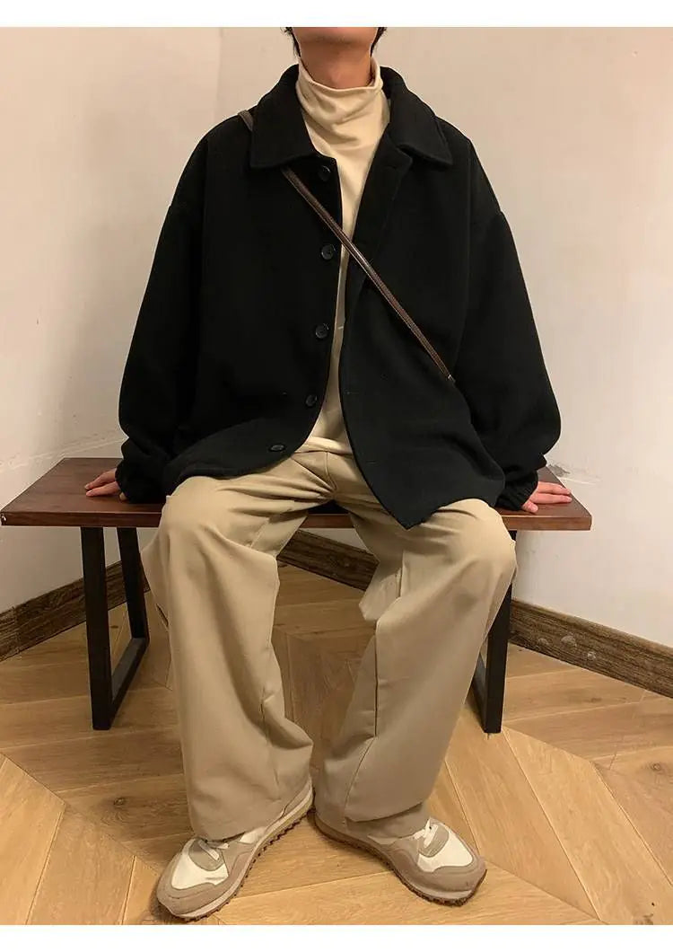 Y2K Korean Style Loose High-End Short Wool Coat for Men