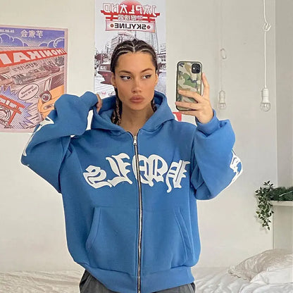 Y2K Vintage Hip Hop Jacket for Women - Casual Hoodie