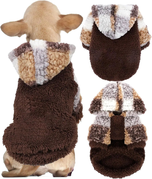 XXS Dog Clothes Fleece Small Dog Sweaters for Small Dogs Winter Small Dog Clothes for Chihuahua Teacup Yorkie Soft Stretchy Tiny Dog Outfits Cat Sweater Brown Puppy Sweaters Hoodie Boy