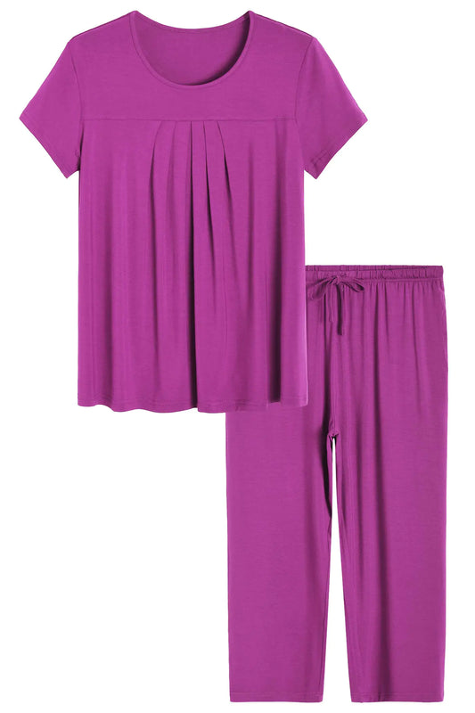Latuza Womens Pajamas Pleated Loungewear Top and Capris Pjs Set 2X Boysenberry