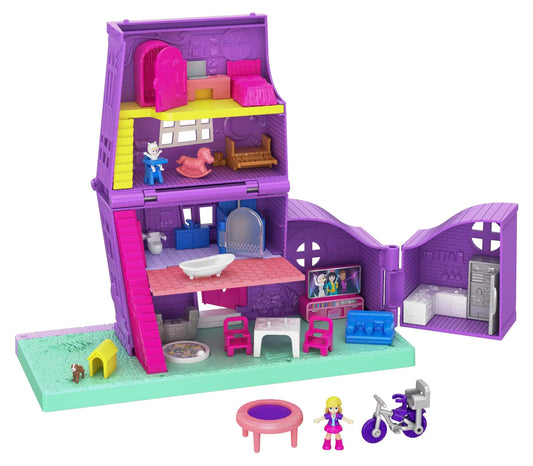 Polly Pocket Doll House with Micro Doll Toy Bike & Furniture Accessories Transforming Pollyville Pocket House Playset