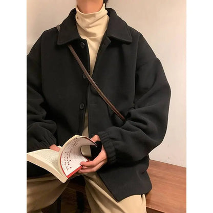 Y2K Korean Style Loose High-End Short Wool Coat for Men