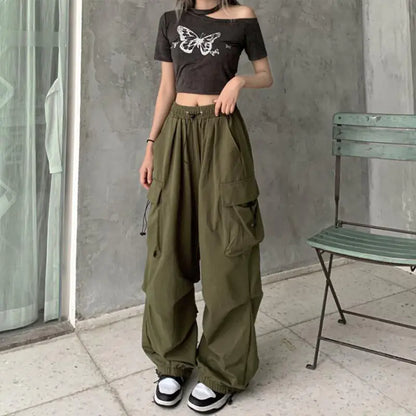 Y2K High Waist Cargo Pants for Women in Vintage Style