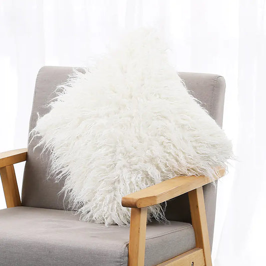 Plush Ins-Style Cushion Cover in Solid Color (Wholesale)